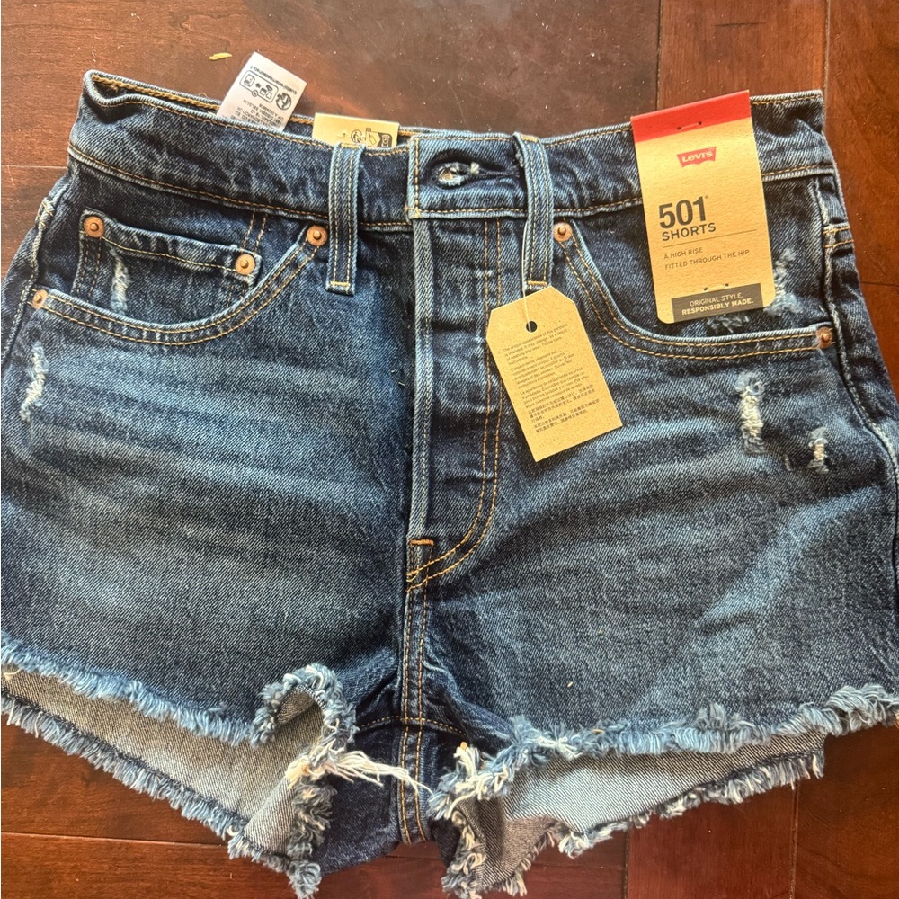 Levi's Women's Distressed Dark Blue Jean Shorts